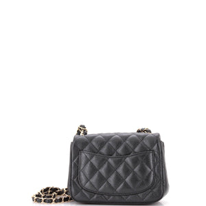 Square Classic Single Flap Bag Quilted Caviar Mini