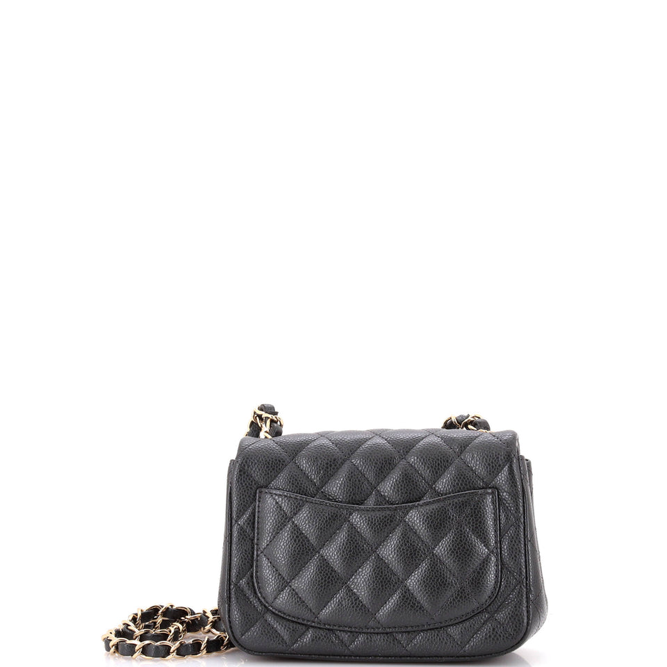 Square Classic Single Flap Bag Quilted Caviar Mini