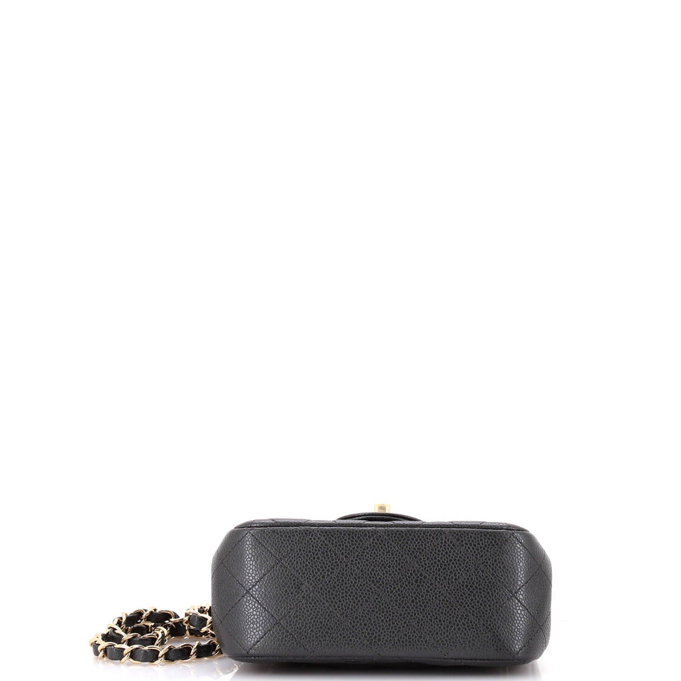 Square Classic Single Flap Bag Quilted Caviar Mini