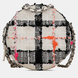 Quilted Tweed Round Clutch With Chain