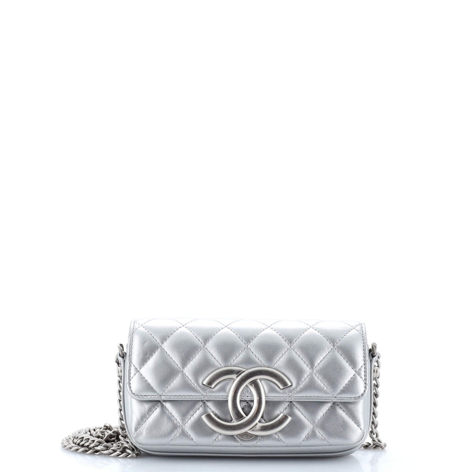 Giant CC Flap Phone Holder with Chain Quilted Lambskin