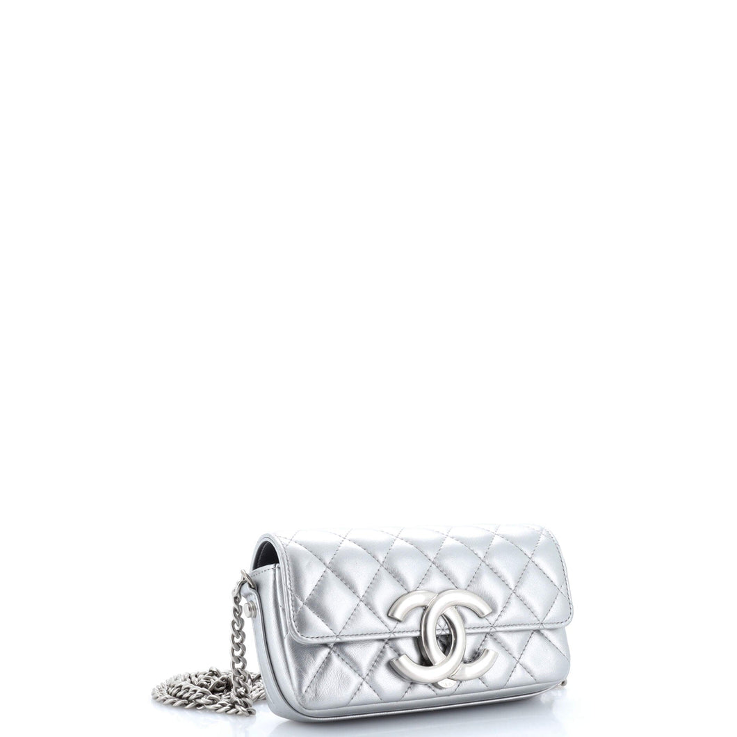 Giant CC Flap Phone Holder with Chain Quilted Lambskin