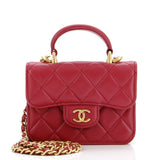 Top Handle Flap Coin Purse with Chain Quilted Lambskin
