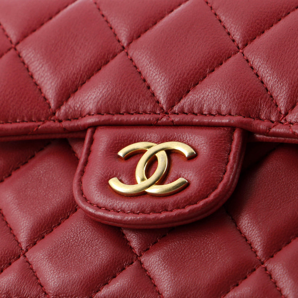 Top Handle Flap Coin Purse with Chain Quilted Lambskin