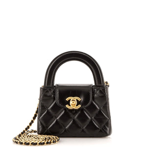 Kelly Top Handle Clutch with Chain Quilted Shiny Aged Calfskin