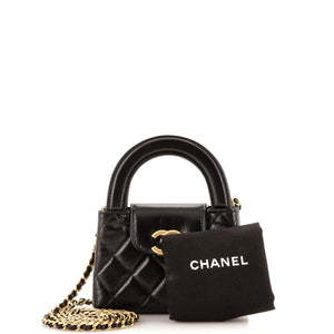 Kelly Top Handle Clutch with Chain Quilted Shiny Aged Calfskin