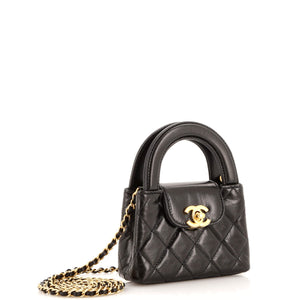Kelly Top Handle Clutch with Chain Quilted Shiny Aged Calfskin