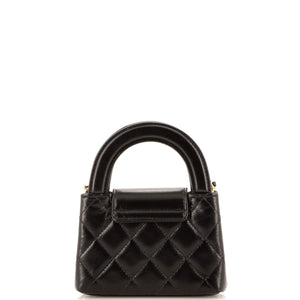 Kelly Top Handle Clutch with Chain Quilted Shiny Aged Calfskin