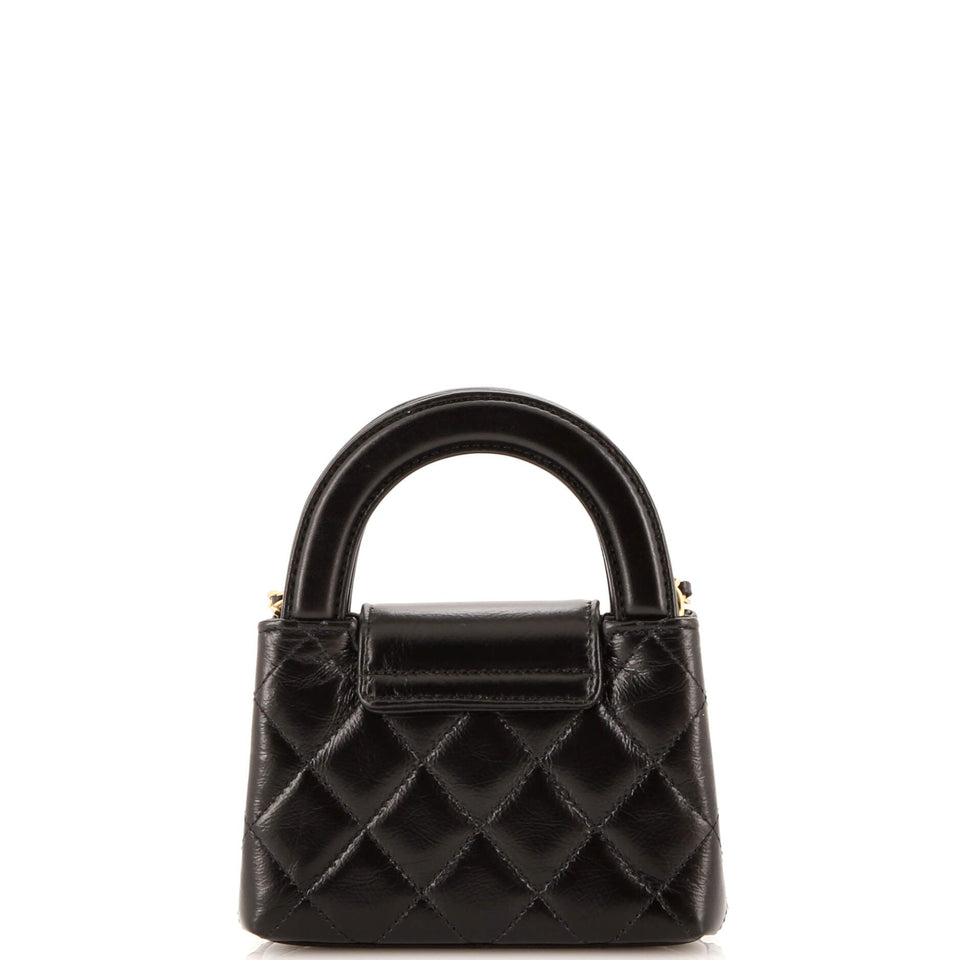 Kelly Top Handle Clutch with Chain Quilted Shiny Aged Calfskin