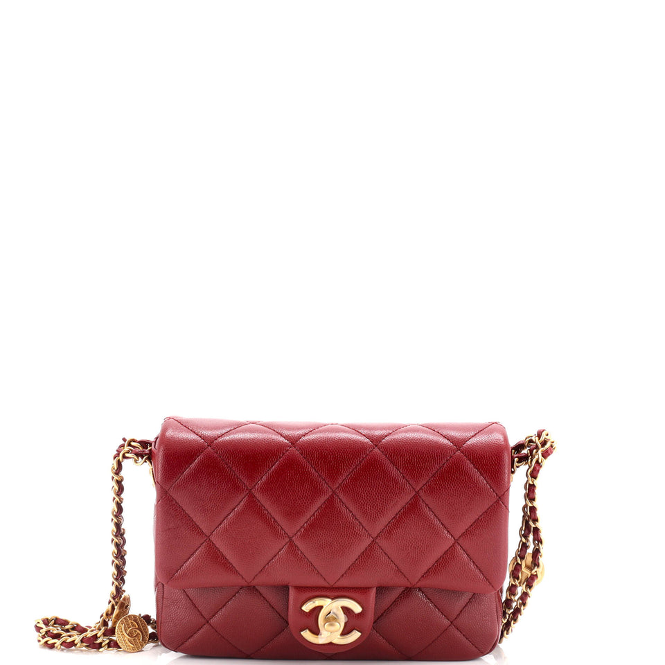 Twist Your Buttons Flap Bag Quilted Caviar Small