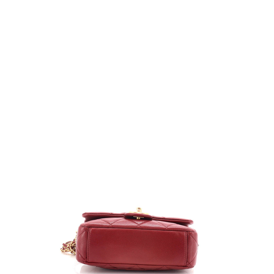 Twist Your Buttons Flap Bag Quilted Caviar Small