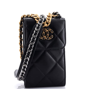 19 Vertical Phone Holder with Chain Quilted Lambskin
