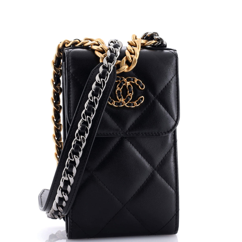 19 Vertical Phone Holder with Chain Quilted Lambskin