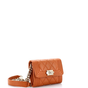 Boy Flap Card Holder on Chain Quilted Caviar