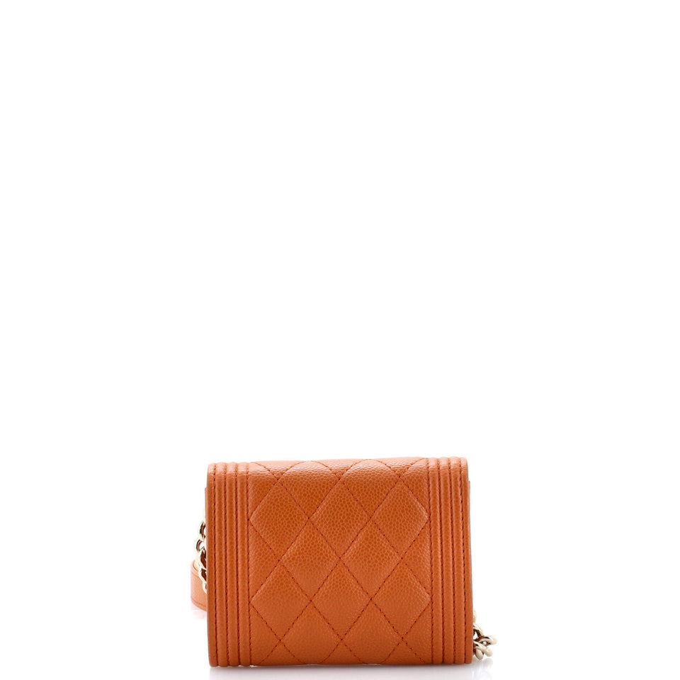 Boy Flap Card Holder on Chain Quilted Caviar