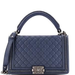 Chain Handle Boy Flap Bag Quilted Calfskin New Medium