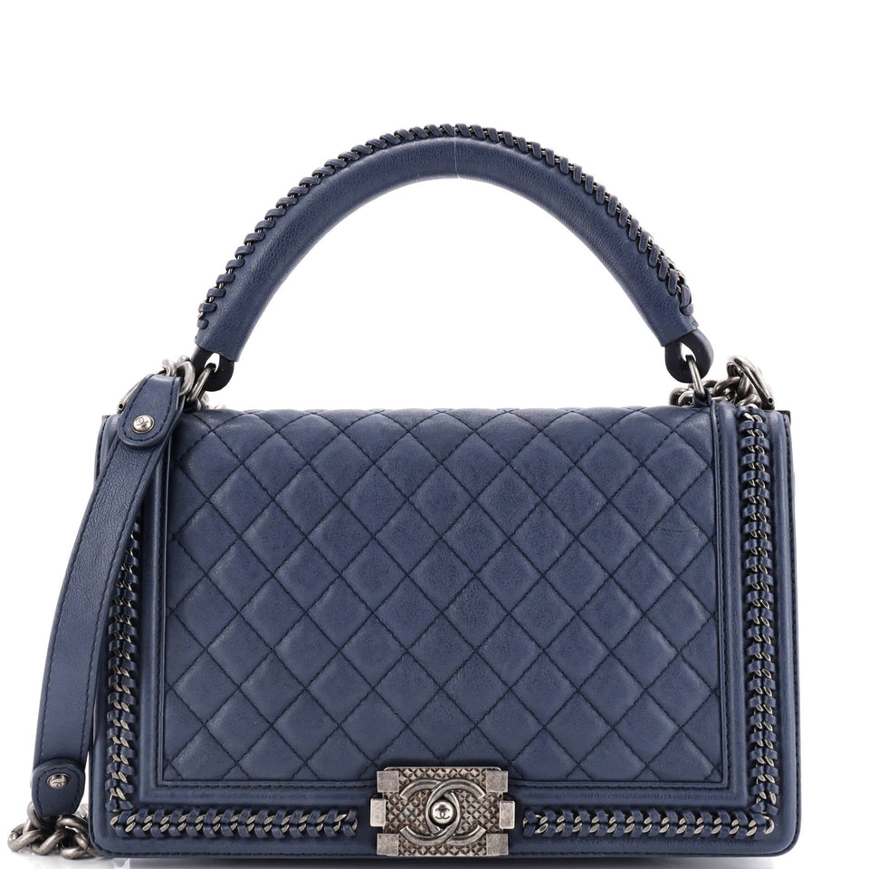 Chain Handle Boy Flap Bag Quilted Calfskin New Medium