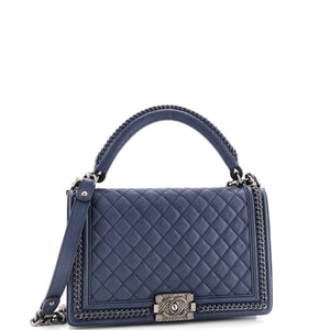 Chain Handle Boy Flap Bag Quilted Calfskin New Medium
