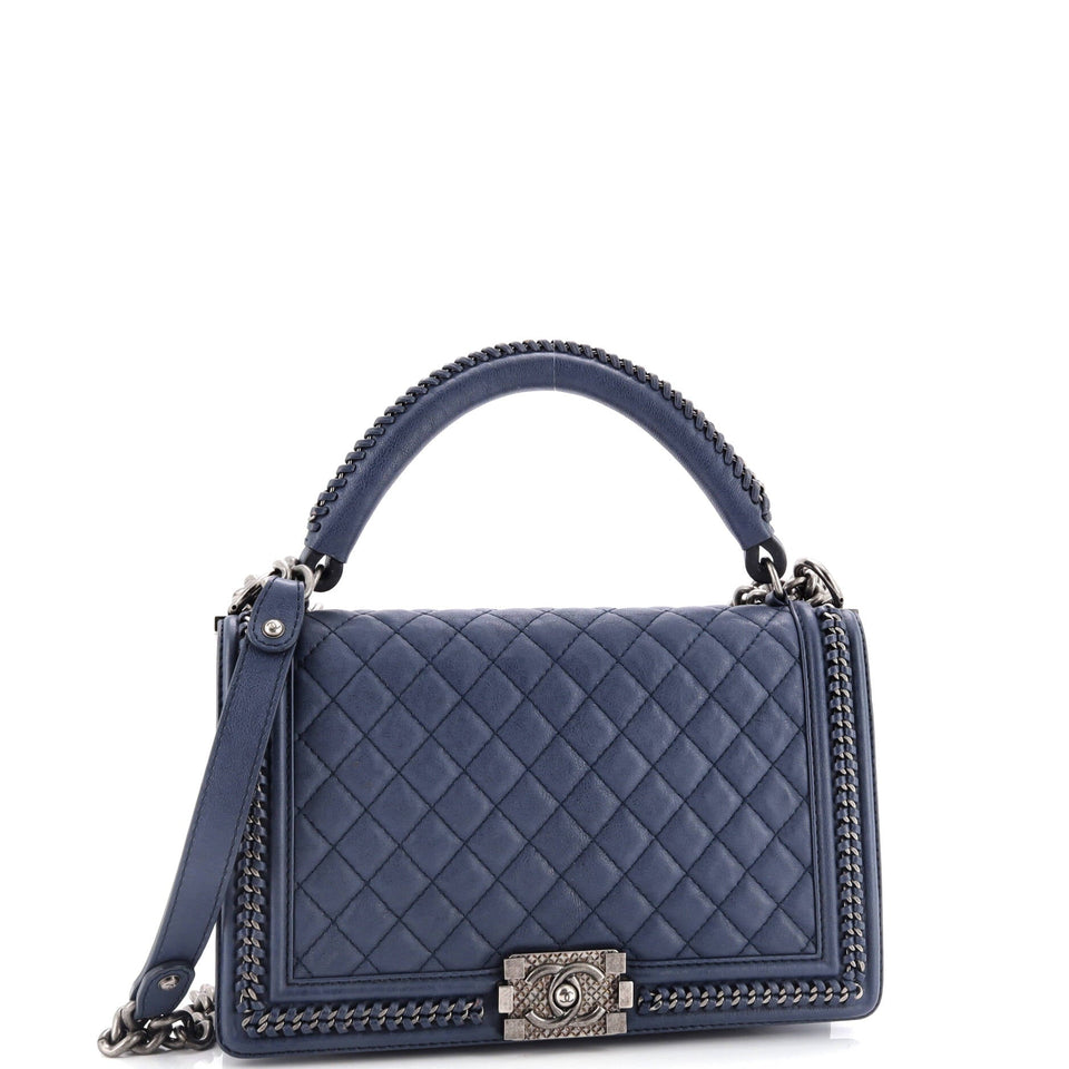 Chain Handle Boy Flap Bag Quilted Calfskin New Medium