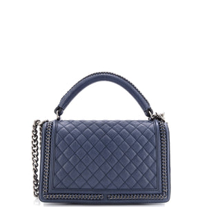 Chain Handle Boy Flap Bag Quilted Calfskin New Medium