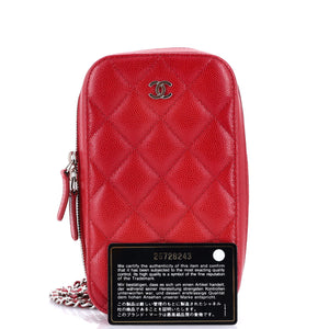 Zip Around Phone Case with Chain Quilted Caviar