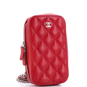 Zip Around Phone Case with Chain Quilted Caviar