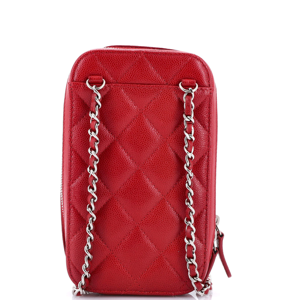 Zip Around Phone Case with Chain Quilted Caviar