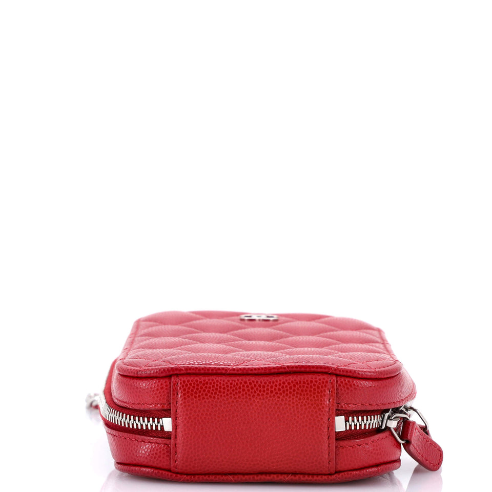 Zip Around Phone Case with Chain Quilted Caviar
