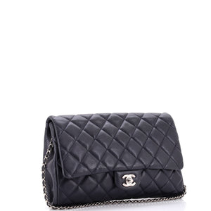 Clutch with Chain Quilted Caviar