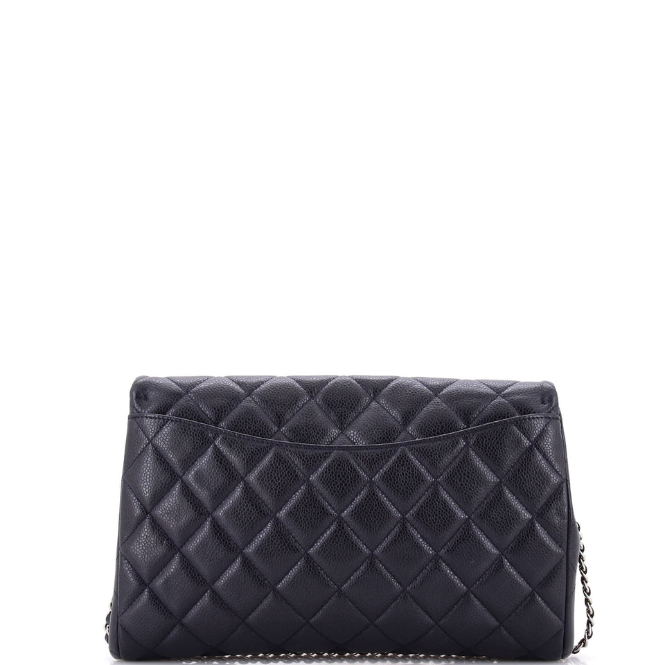 Clutch with Chain Quilted Caviar