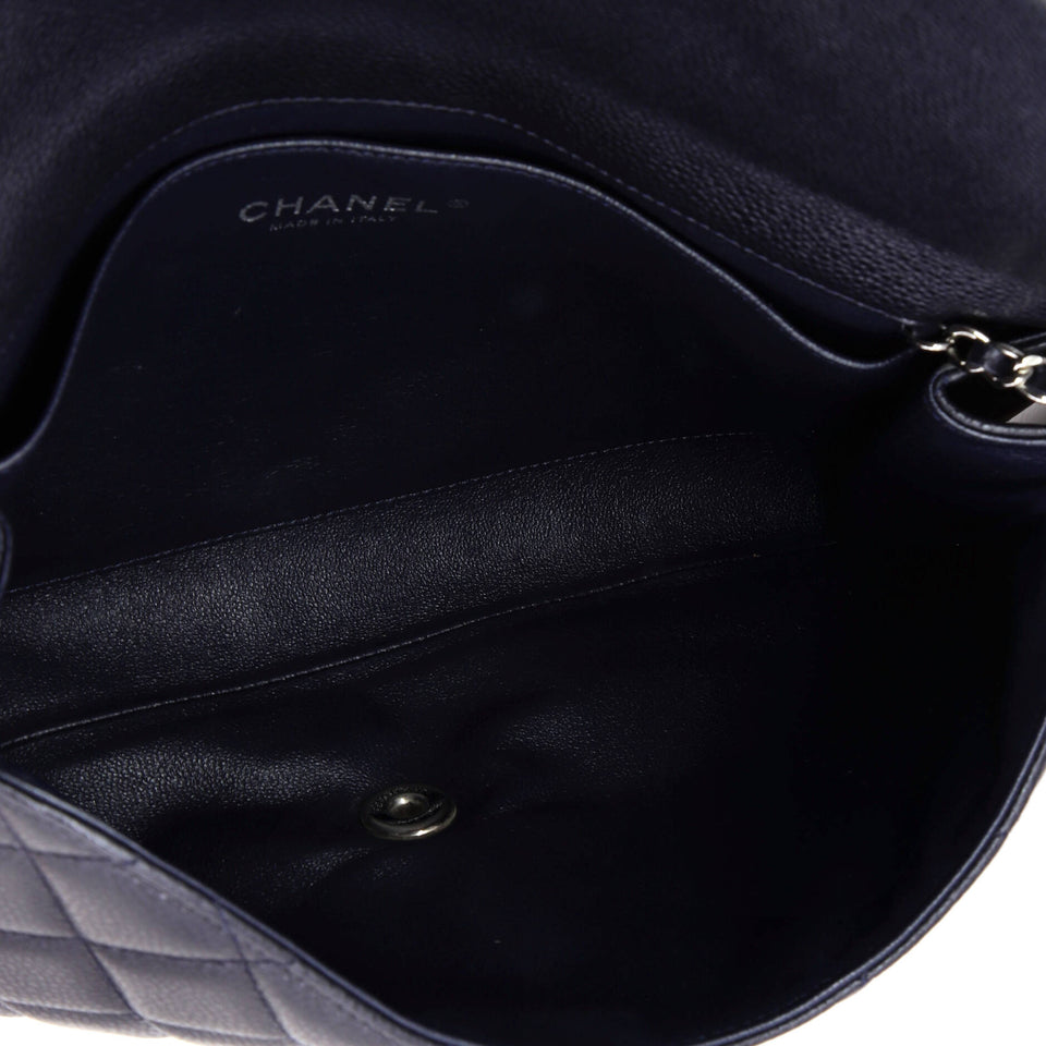 Clutch with Chain Quilted Caviar