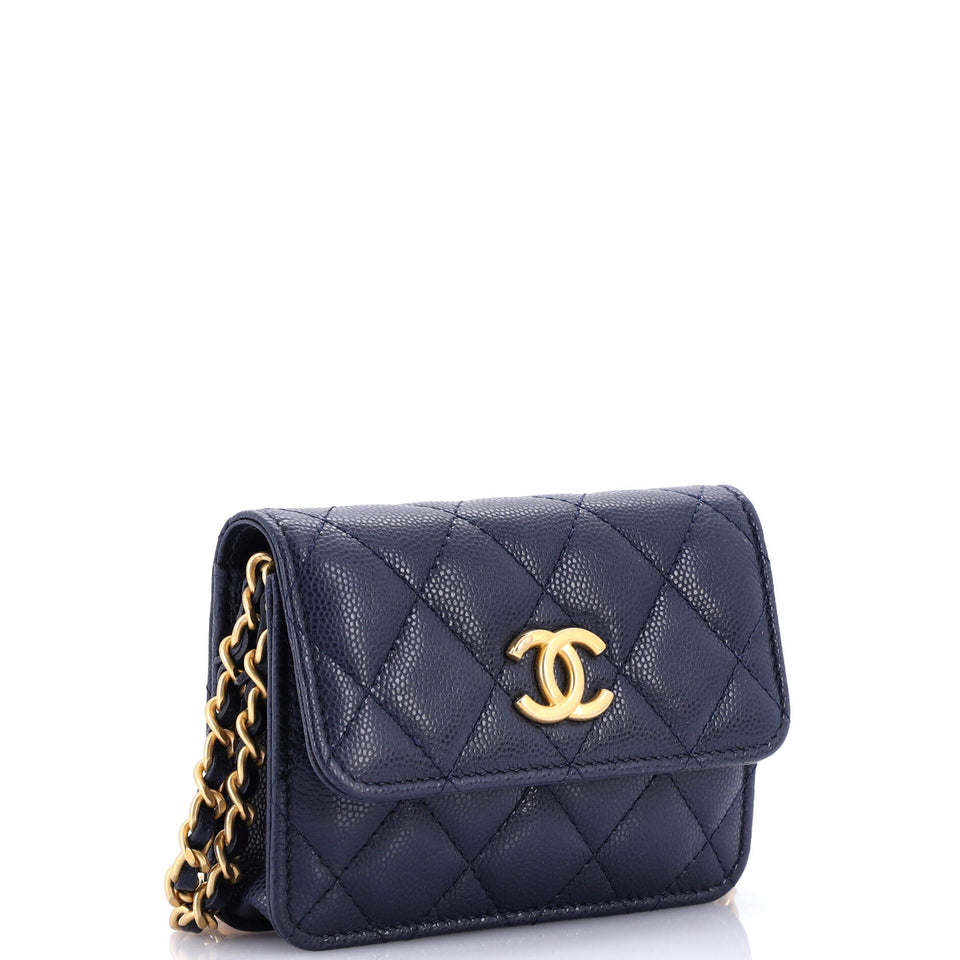 Twist Your Buttons Flap Coin Purse with Chain Quilted Shiny Caviar