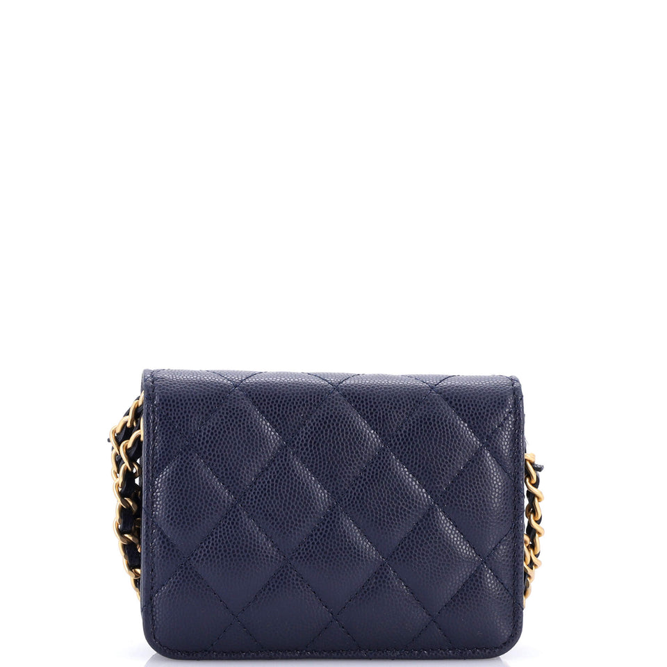 Twist Your Buttons Flap Coin Purse with Chain Quilted Shiny Caviar