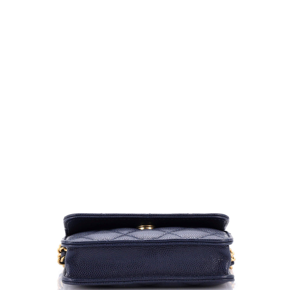 Twist Your Buttons Flap Coin Purse with Chain Quilted Shiny Caviar