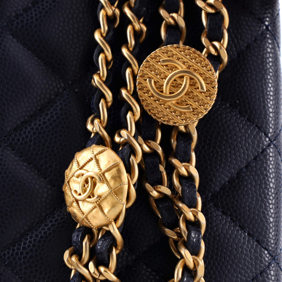Twist Your Buttons Flap Coin Purse with Chain Quilted Shiny Caviar