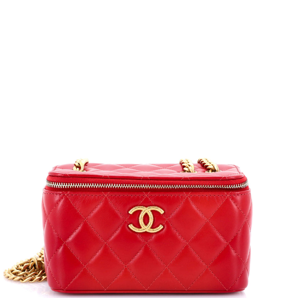 All Slide Long Vanity Case with Chain Quilted Lambskin Small