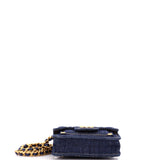 Double You CC Flap Clutch with Chain Quilted Denim