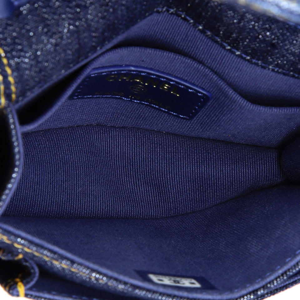 Double You CC Flap Clutch with Chain Quilted Denim