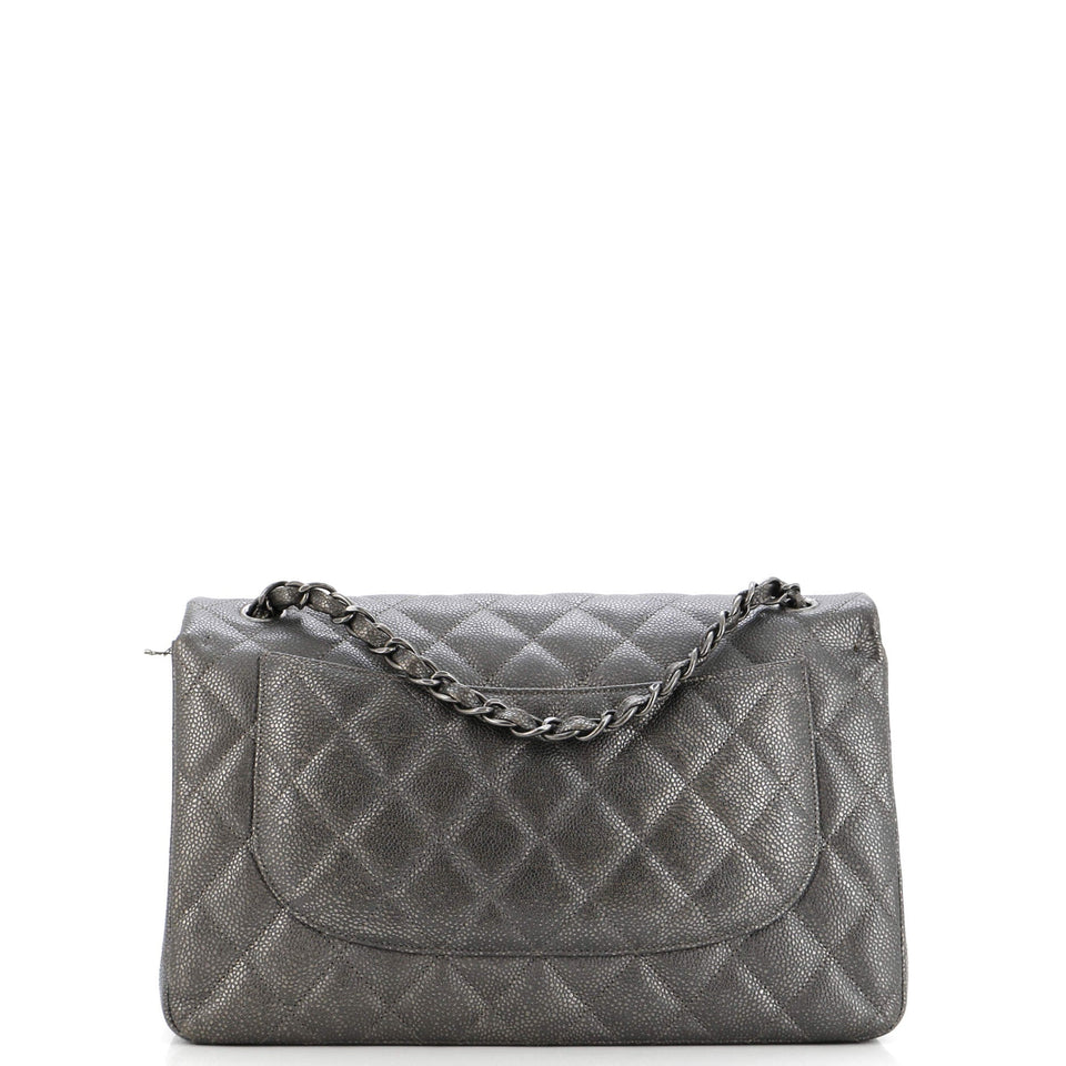 Classic Double Flap Bag Quilted Metallic Caviar Jumbo