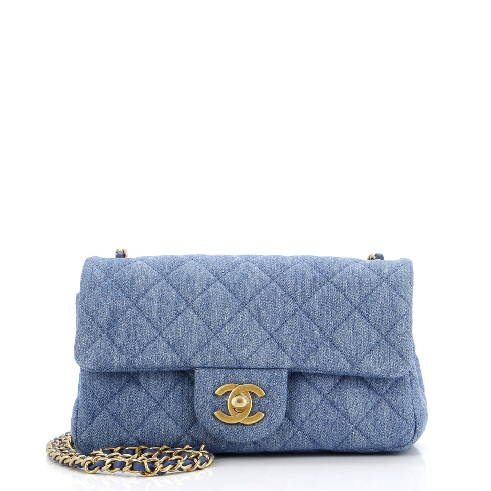 Pearl Crush Flap Bag Quilted Denim Mini