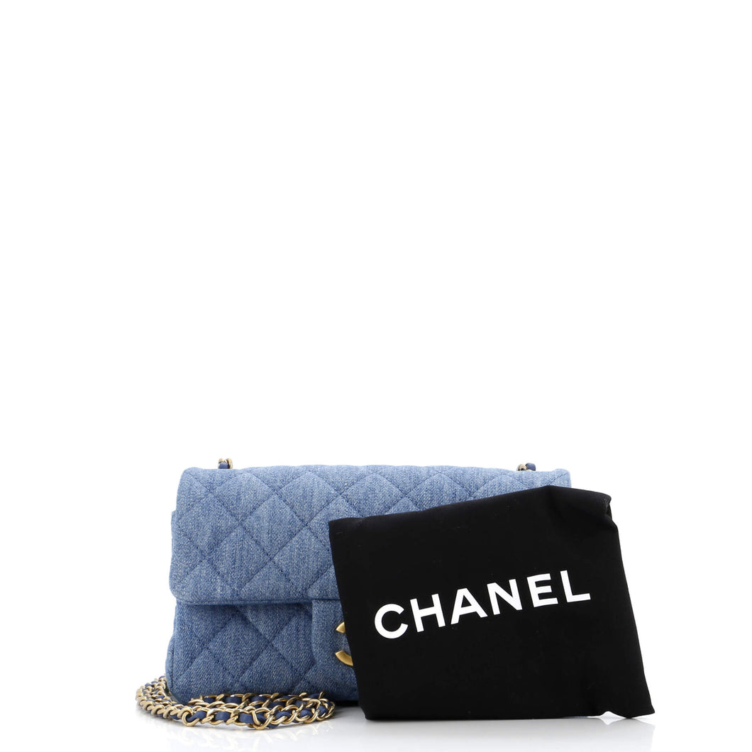 Pearl Crush Flap Bag Quilted Denim Mini