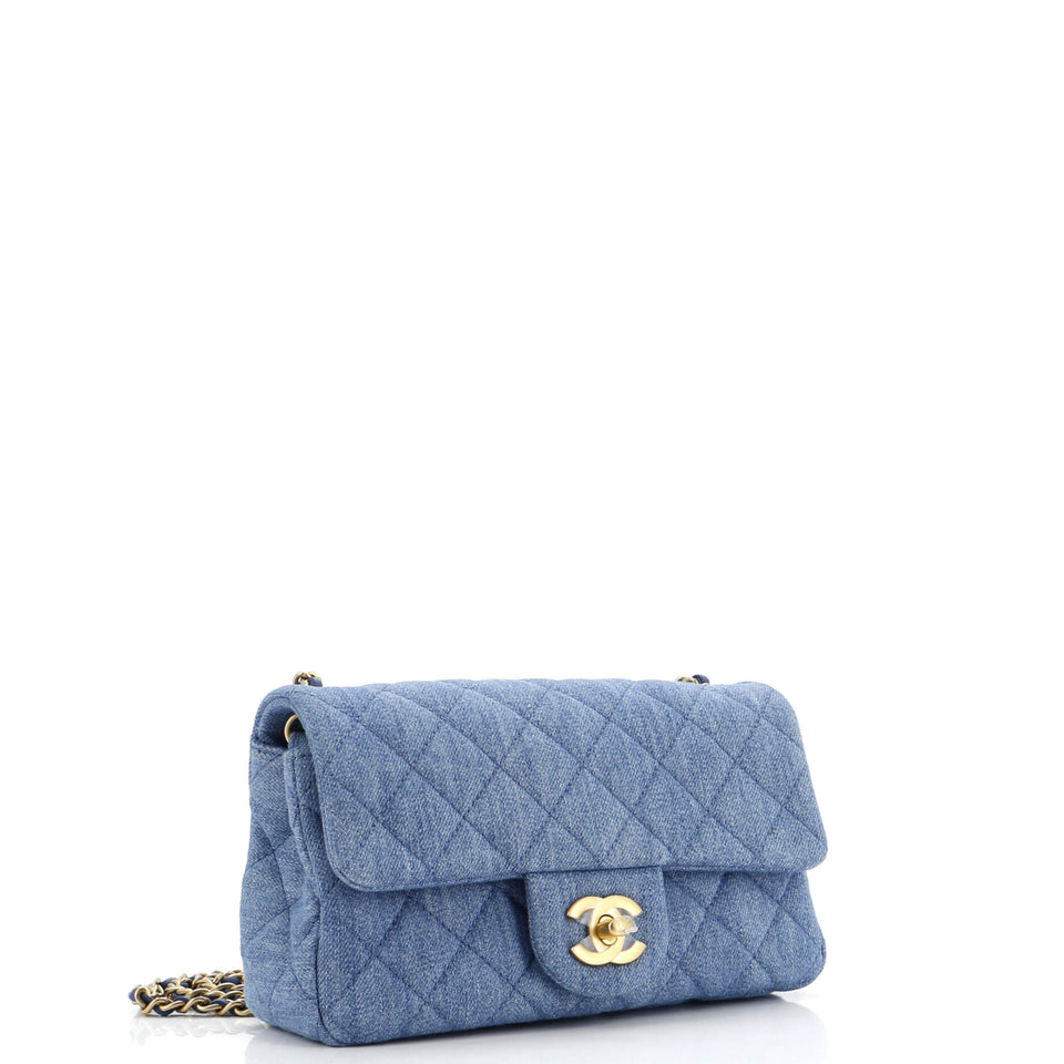 Pearl Crush Flap Bag Quilted Denim Mini