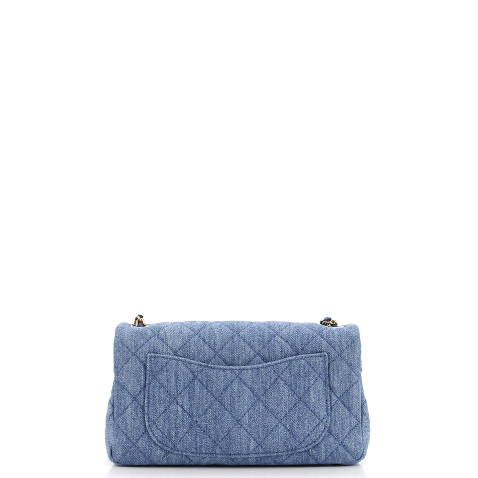 Pearl Crush Flap Bag Quilted Denim Mini