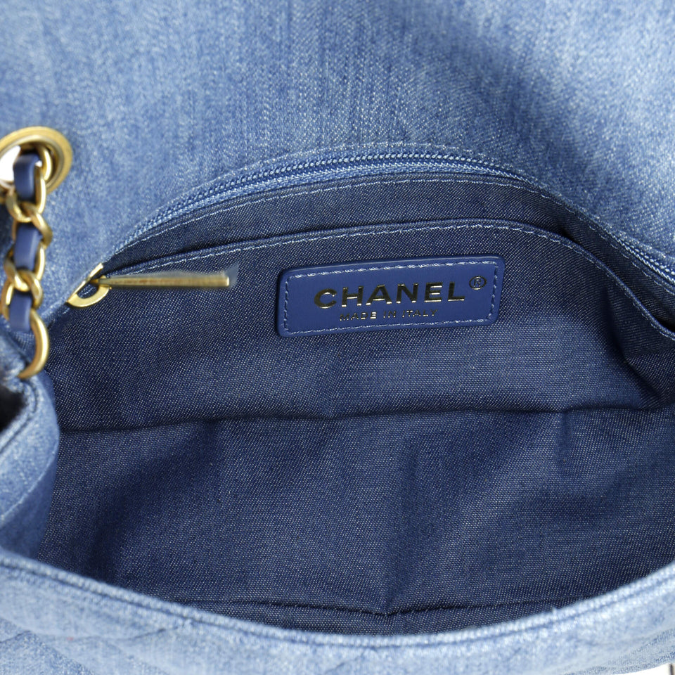 Pearl Crush Flap Bag Quilted Denim Mini