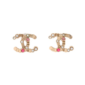 CC Stud Earrings Metal with Faux Pearls and Crystals