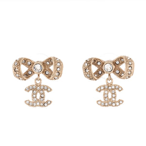 CC Bow Stud Earrings Metal with Crystals