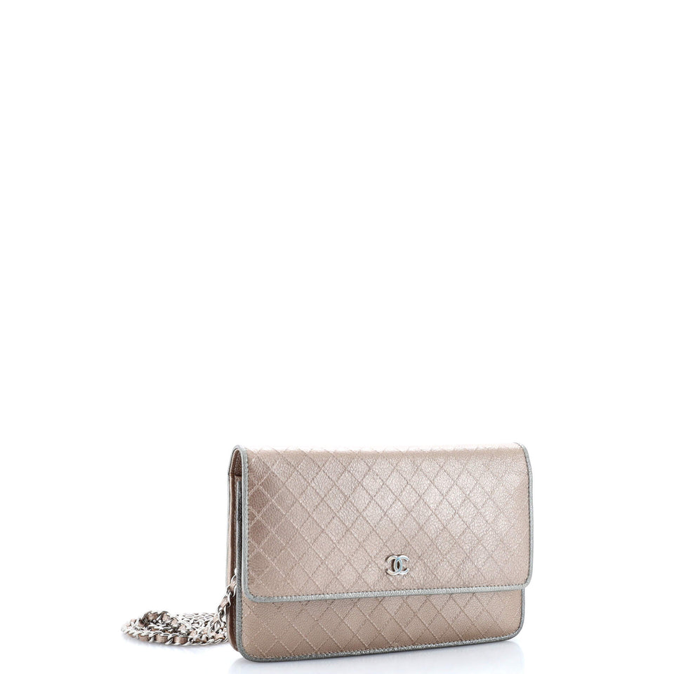 Diamond Stitch Wallet on Chain Quilted Leather