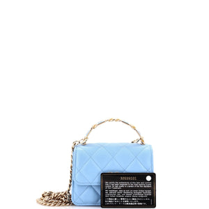 Coco Enamel Top Handle Flap Clutch with Chain Quilted Lambskin