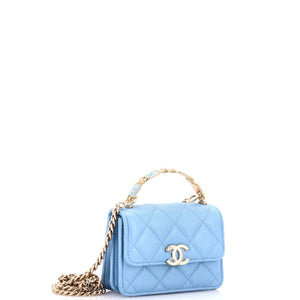Coco Enamel Top Handle Flap Clutch with Chain Quilted Lambskin