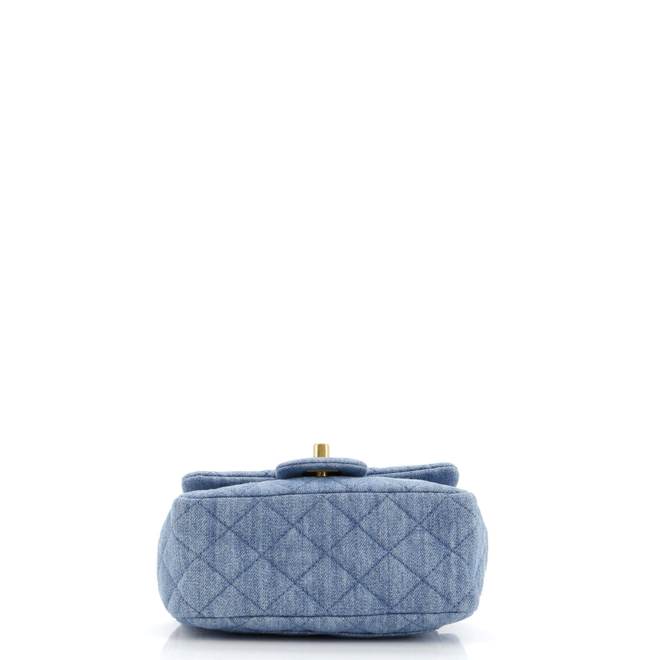 Pearl Crush Square Flap Bag Quilted Denim Mini
